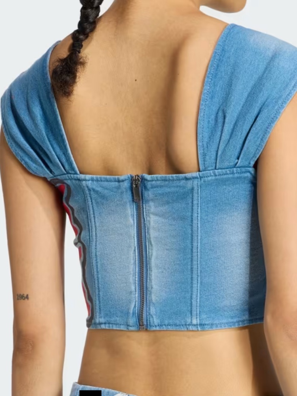 adidas Originals Light Blue Graphic Crop Top with Red Accents - Picture 3 of 5